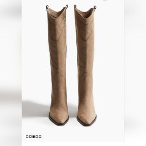 H&M Tan Heeled Boots with Western-Inspired Design